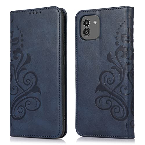 MOONESS Schutzhülle für Samsung Galaxy A03 (Nicht für A03s) Hülle Leder,Handyhülle für Samsung Galaxy A03,Magnetisch Prägung PU Leder Tasche Case für Samsung Galaxy A03 - Blau von MOONESS
