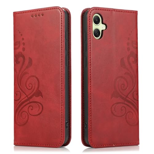 MOONESS Schutzhülle für Samsung Galaxy A05 4G (6,7 Zoll) Hülle Leder,Handyhülle für Samsung Galaxy A05 4G,Magnetisch Prägung PU Leder Tasche Case für Samsung Galaxy A05 4G - Rot von MOONESS