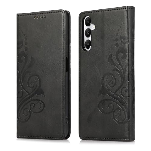 MOONESS Schutzhülle für Samsung Galaxy A15 4G / 5G Hülle Leder,Handyhülle für Samsung Galaxy A15 4G,Magnetisch Prägung PU Leder Tasche Case für Samsung Galaxy A15 5G - Schwarz von MOONESS