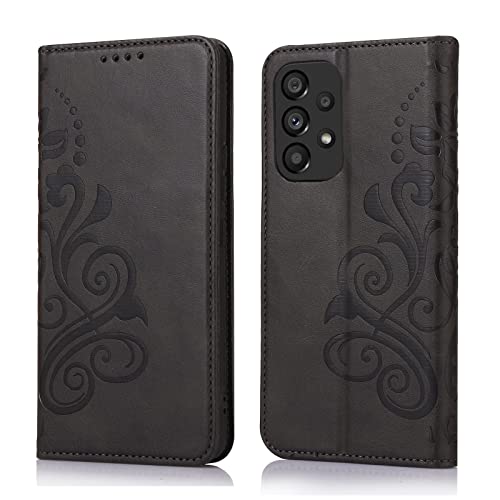 MOONESS Schutzhülle für Samsung Galaxy A53 Hülle Leder,Handyhülle für Samsung Galaxy A53,Magnetisch Prägung PU Leder Tasche Case für Samsung Galaxy A53 - Schwarz von MOONESS