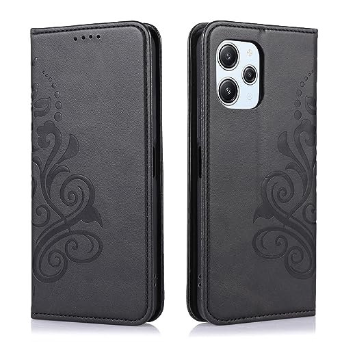 MOONESS Schutzhülle für Xiaomi Redmi 12 4G / 5G (6,79 Zoll) Hülle Leder,Handyhülle für Xiaomi Redmi 12 4G / 5G,Magnetisch Prägung PU Leder Tasche Case für Xiaomi Redmi 12 4G / 5G - Schwarz von MOONESS