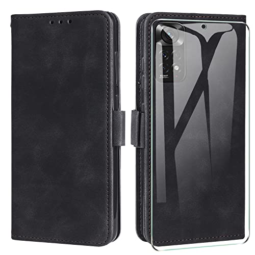 MOONESS Schutzhülle für Xiaomi Redmi Note 11 4G Hülle Leder + Displayschutz,Handyhülle für Xiaomi Redmi Note 11s 4G,Magnetisch PU Leder Tasche Case für Xiaomi Redmi Note 11 / Note 11s 4G - Schwarz von MOONESS