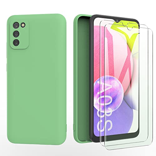 MOONESS kompatibel mit Samsung Galaxy A03s Hülle,Handyhülle für Samsung Galaxy A03s mit 2 Stück Displayschutz,Liquid Silikon TPU Schutzhülle Dünn Backcover - Grün von MOONESS