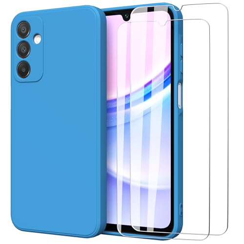 MOONESS kompatibel mit Samsung Galaxy A15 4G / 5G 6,5 Zoll Hülle,Handyhülle für Samsung Galaxy A15 4G / 5G mit 2 Stück Schutzfolie,Liquid Silikon TPU Schutzhülle Dünn Backcover - Bleu von MOONESS