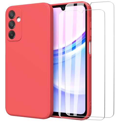 MOONESS kompatibel mit Samsung Galaxy A15 4G / 5G 6,5 Zoll Hülle,Handyhülle für Samsung Galaxy A15 4G / 5G mit 2 Stück Schutzfolie,Liquid Silikon TPU Schutzhülle Dünn Backcover - Rot von MOONESS