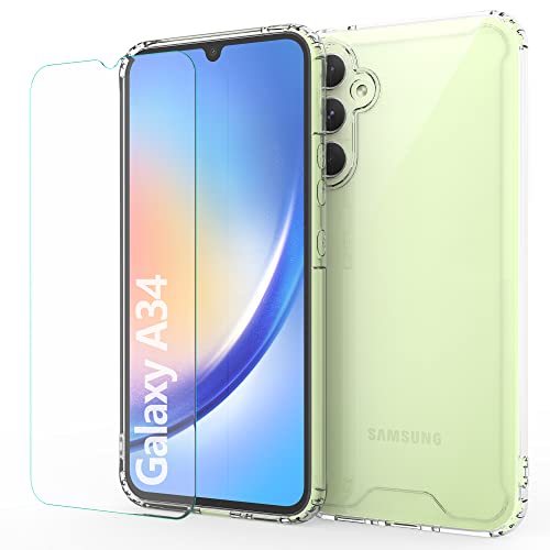 MOONESS kompatibel mit Samsung Galaxy A34 5G Hülle,Handyhülle für Samsung Galaxy A34 5G mit Schutzfolie,Silikon TPU mit PC Schutzhülle Backcover - Transparent von MOONESS