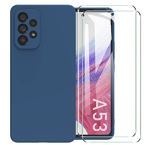 MOONESS kompatibel mit Samsung Galaxy A53 5G Hülle,Handyhülle für Samsung Galaxy A53 5G mit 2 Stück Displayschutz,Liquid Silikon TPU Schutzhülle Dünn Backcover - Bleu von MOONESS