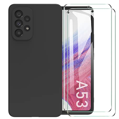 MOONESS kompatibel mit Samsung Galaxy A53 5G Hülle,Handyhülle für Samsung Galaxy A53 5G mit 2 Stück Displayschutz,Liquid Silikon TPU Schutzhülle Dünn Backcover - Schwarz von MOONESS