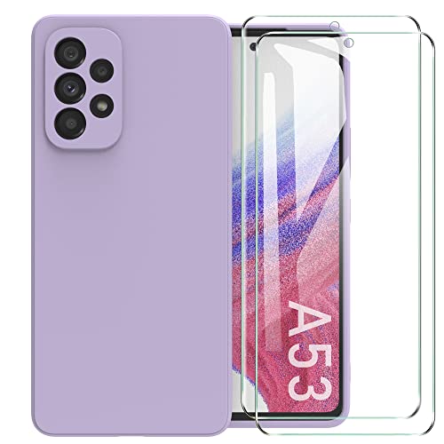 MOONESS kompatibel mit Samsung Galaxy A53 Hülle,Handyhülle für Samsung Galaxy A53 mit 2 Stück Displayschutz,Liquid Silikon TPU Schutzhülle Dünn Backcover - Lila von MOONESS