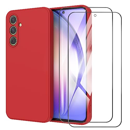 MOONESS kompatibel mit Samsung Galaxy A54 5G Hülle,Handyhülle für Samsung Galaxy A54 5G mit 2 Stück Schutzfolie,Liquid Silikon TPU Schutzhülle Dünn Backcover - Rot von MOONESS