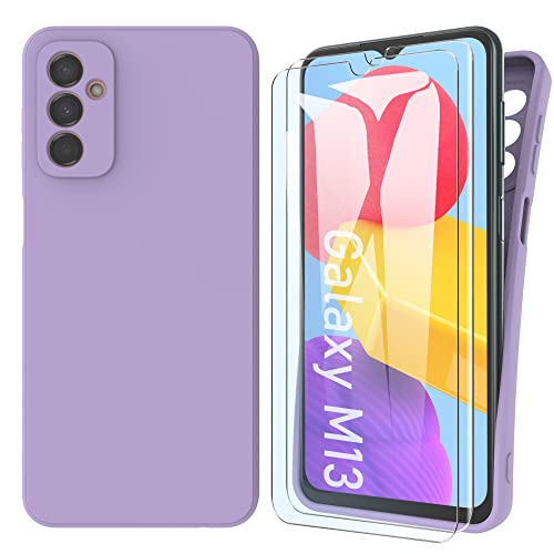 MOONESS kompatibel mit Samsung Galaxy M13 4G Hülle,Handyhülle für Samsung Galaxy M13 4G mit 2 Stück Schutzfolie,Liquid Silikon TPU Schutzhülle Dünn Backcover - Lila von MOONESS