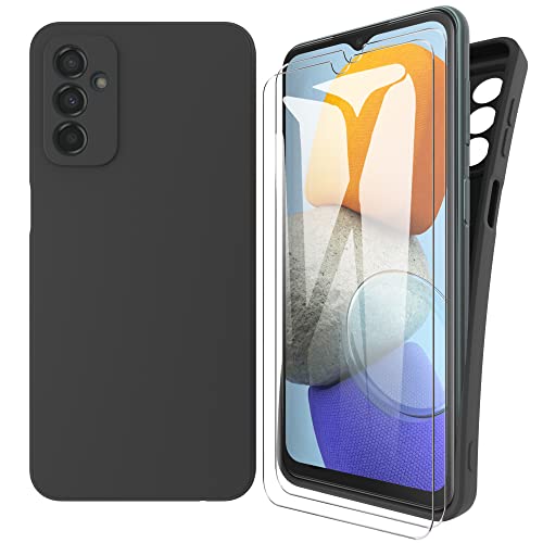 MOONESS kompatibel mit Samsung Galaxy M23 5G Hülle,Handyhülle für Samsung Galaxy M23 5G / M13 4G mit 2 Stück Schutzfolie,Liquid Silikon TPU Schutzhülle Dünn Backcover - Schwarz von MOONESS