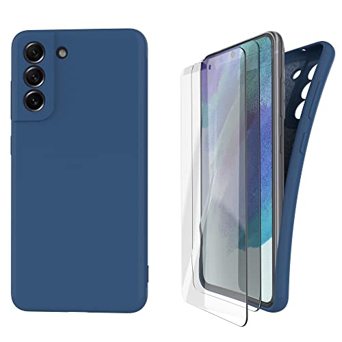 MOONESS kompatibel mit Samsung Galaxy S21 FE 5G Hülle mit 2 Stück Displayschutz,Handyhülle für Samsung Galaxy S21 FE 5G,Liquid Silikon TPU Schutzhülle Dünn Backcover - Bleu von MOONESS