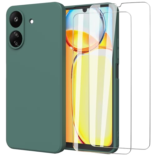 MOONESS kompatibel mit Xiaomi Redmi 13C 6,74 Zoll Hülle,Handyhülle für Xiaomi Redmi 13C 6,74 Zoll mit 2 Stück Schutzfolie,Liquid Silikon TPU Schutzhülle Dünn Backcover - Dunkelgrün von MOONESS