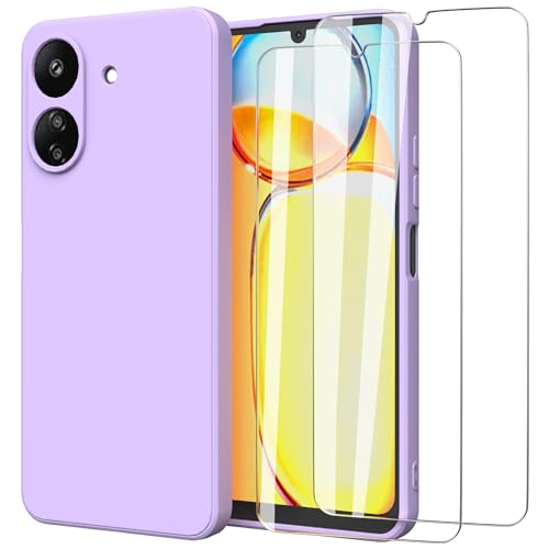 MOONESS kompatibel mit Xiaomi Redmi 13C 6,74 Zoll Hülle,Handyhülle für Xiaomi Redmi 13C 6,74 Zoll mit 2 Stück Schutzfolie,Liquid Silikon TPU Schutzhülle Dünn Backcover - Lila von MOONESS