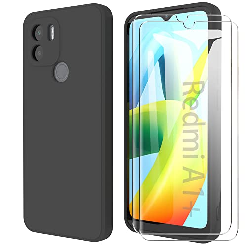 MOONESS kompatibel mit Xiaomi Redmi A1+ Hülle,Handyhülle für Xiaomi Redmi A1 Plus mit 2 Stück Schutzfolie,Liquid Silikon TPU Schutzhülle Dünn Backcover - Schwarz von MOONESS