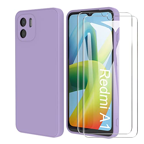 MOONESS kompatibel mit Xiaomi Redmi A2 / Redmi A1 4G Hülle,Handyhülle für Xiaomi Redmi A2 / Redmi A1 4G mit 2 Stück Schutzfolie,Liquid Silikon TPU Schutzhülle Dünn Backcover - Lila von MOONESS