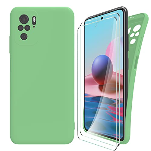 MOONESS kompatibel mit Xiaomi Redmi Note 10 Hülle,Handyhülle für Xiaomi Redmi Note 10 mit 2 Stück Displayschutz,Liquid Silikon TPU Schutzhülle Dünn Backcover -Grün von MOONESS