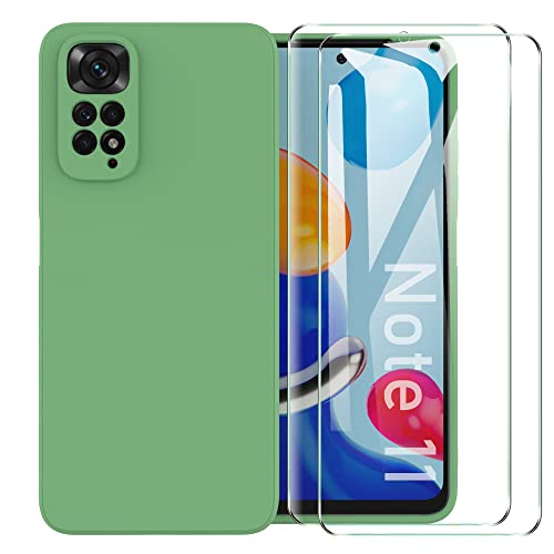 MOONESS kompatibel mit Xiaomi Redmi Note 11 4G Hülle (Nicht für Note 11s),Handyhülle für Xiaomi Redmi Note 11 4G mit 2 Stück Displayschutz,Liquid Silikon TPU Schutzhülle Dünn Backcover - Grün von MOONESS