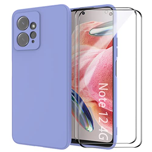 MOONESS kompatibel mit Xiaomi Redmi Note 12 4G Hülle,Handyhülle für Xiaomi Redmi Note 12 4G mit 2 Stück Schutzfolie,Liquid Silikon TPU Schutzhülle Dünn Backcover - Violett von MOONESS