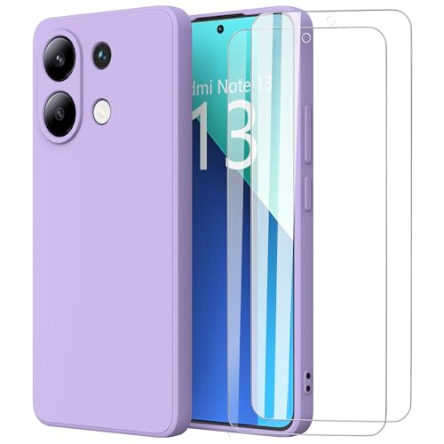 MOONESS kompatibel mit Xiaomi Redmi Note 13 4G 6,67 Zoll Hülle,Handyhülle für Xiaomi Redmi Note 13 4G mit 2 Stück Schutzfolie,Liquid Silikon TPU Schutzhülle Dünn Backcover - Lila von MOONESS