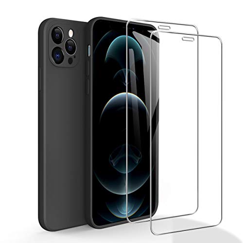 MOONESS kompatibel mit iPhone 12 Pro Max 6.7 Zoll Hülle,Handyhülle für iPhone 12 Pro Max 6.7 Zoll mit 2 Stück Displayschutz,Liquid Silikon TPU Schutzhülle Dünn Backcover -Schwarz von MOONESS
