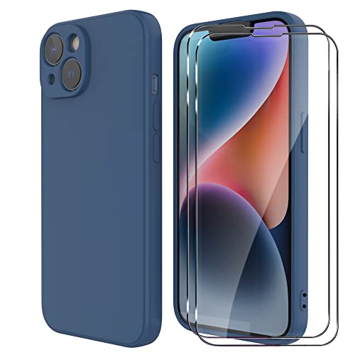 MOONESS kompatibel mit iPhone 14 6.1 Zoll Hülle,Handyhülle für iPhone 14 6.1 Zoll mit 2 Stück Schutzfolie,Liquid Silikon TPU Schutzhülle Dünn Backcover - Bleu von MOONESS