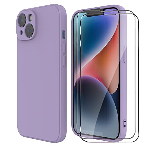 MOONESS kompatibel mit iPhone 14 Plus 6.7 Zoll Hülle,Handyhülle für iPhone 14 Plus 6.7 Zoll mit 2 Stück Schutzfolie,Liquid Silikon TPU Schutzhülle Dünn Backcover - Lila von MOONESS