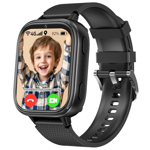 MOONKIDS 4G Smartwatch für Kinder, Smartwatch mit Sim, Kamera, Taschenlampe, Wecker, Hörbücher, intelligente Uhr für Mädchen und Jungen (Schwarz) von MOONKIDS