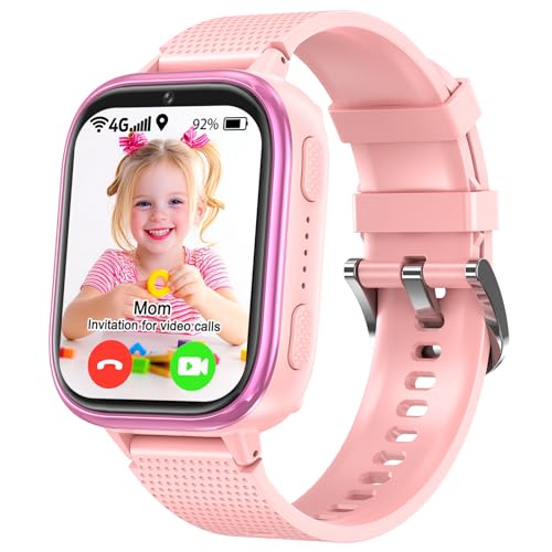 MOONKIDS Kinderuhr, Smartwatch mit SIM-Karte 4G Telefon, Smartwatch für Mädchen und Jungen Geschenk, SOS wasserdichte Smartwatch für Kinder, Geschenk (Rosa) von MOONKIDS