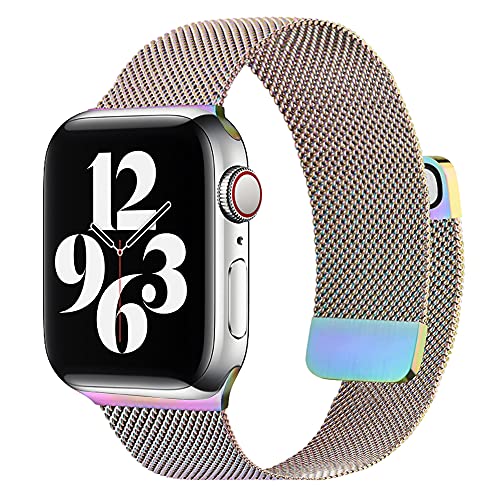 MOOTES Kompatibel mit Apple Watch Armband 38mm 40mm 41mm, Edelstahl Mesh Armband mit Magnet für iWatch Serie 7/SE/6/5/4/3/2/1(38mm/40mm/41mm,Bunt) von MOOTES