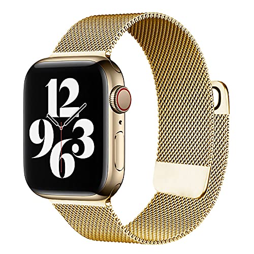 MOOTES Kompatibel mit Apple Watch Armband 38mm 40mm 41mm, Edelstahl Mesh Armband mit Magnet für iWatch Serie 7/SE/6/5/4/3/2/1(38mm/40mm/41mm,Gold) von MOOTES