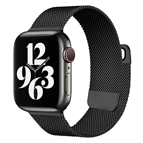 MOOTES Kompatibel mit Apple Watch Armband 38mm 40mm 41mm, Edelstahl Mesh Armband mit Magnet für iWatch Serie 7/SE/6/5/4/3/2/1(38mm/40mm/41mm,Schwarz) von MOOTES