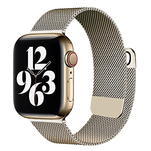 MOOTES Kompatibel mit Apple Watch Armband 38mm 40mm 41mm, Edelstahl Mesh Armband mit Magnet für iWatch Serie 7/SE/6/5/4/3/2/1(38mm/40mm/41mm,Vintage Gold) von MOOTES