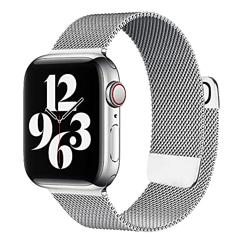 MOOTES Kompatibel mit Apple Watch Armband 42mm 44mm 45mm, Edelstahl Mesh Armband mit Magnet für iWatch Serie 7/SE/6/5/4/3/2/1(42mm/44mm/45mm,Silber) von MOOTES