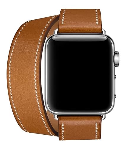 MOOTES Sport Lederbänder,Kompatibel mit Apple Watch Armband 38mm 40mm 41mm,Echtes Leder Double Tour Armbänder für iWatch Series 7/SE/6/5/4/3/2/1 - Braun von MOOTES