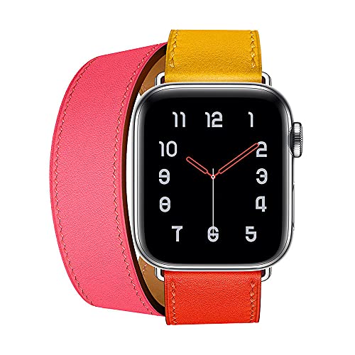 MOOTES Sport Lederbänder,Kompatibel mit Apple Watch Armband 38mm 40mm 41mm,Echtes Leder Double Tour Armbänder für iWatch Series 7/SE/6/5/4/3/2/1 - Orange/Gelb von MOOTES