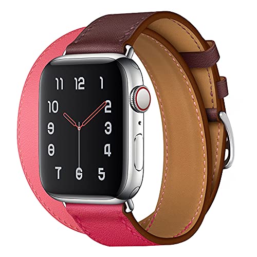 MOOTES Sport Lederbänder,Kompatibel mit Apple Watch Armband 38mm 40mm 41mm,Echtes Leder Double Tour Armbänder für iWatch Series 7/SE/6/5/4/3/2/1 - Rosérot/Wein Rot von MOOTES