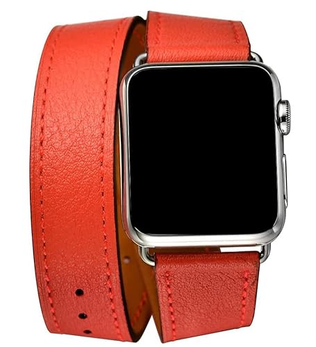 MOOTES Sport Lederbänder,Kompatibel mit Apple Watch Armband 38mm 40mm 41mm,Echtes Leder Double Tour Armbänder für iWatch Series 7/SE/6/5/4/3/2/1 - Rot von MOOTES