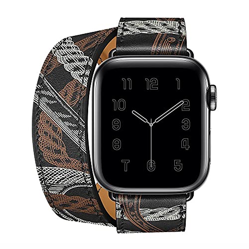 MOOTES Sport Lederbänder,Kompatibel mit Apple Watch Armband 38mm 40mm 41mm,Echtes Leder Double Tour Armbänder für iWatch Series 7/SE/6/5/4/3/2/1 - Schwarz/Muster von MOOTES