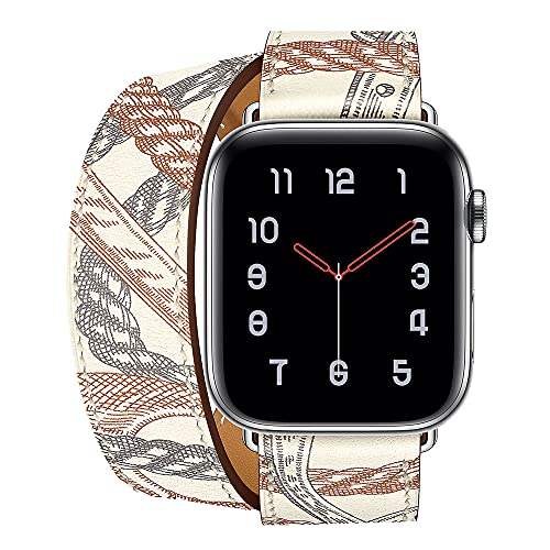 MOOTES Sport Lederbänder,Kompatibel mit Apple Watch Armband 38mm 40mm 41mm,Echtes Leder Double Tour Armbänder für iWatch Series 7/SE/6/5/4/3/2/1 - Weiß/Muster von MOOTES