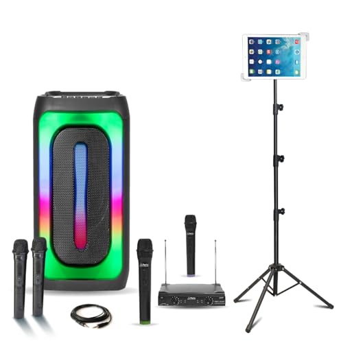MOOVING LIGHT & SOUND - Karaoke Lautsprecher 1000 W USB Bluetooth auf Akku Mooving Magic-SOUND1000 - 4 kabellose Mikrofone – Halterung für Tablet SMM20 – Abend von MOOVING LIGHT & SOUND