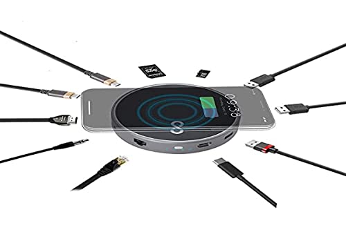 Moovy Go Hub USB-C 12 in 1, USB-C-Adapter, kabelloses Ladegerät, externer Akku, kabellos, HDMI 4K, USB-C PD 60W, Multi USB-Ports, Ethernet Kartenleser, SD Audio Mic, Aluminium, MacBook Pro von MOOVY