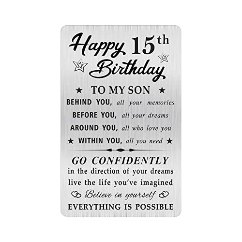 MOQIYXL Geburtstagskarte zum 15. Geburtstag für Sohn, 15 Jahre alt, Geschenke für Sohn, gravierte Brieftaschenkarte von MOQIYXL