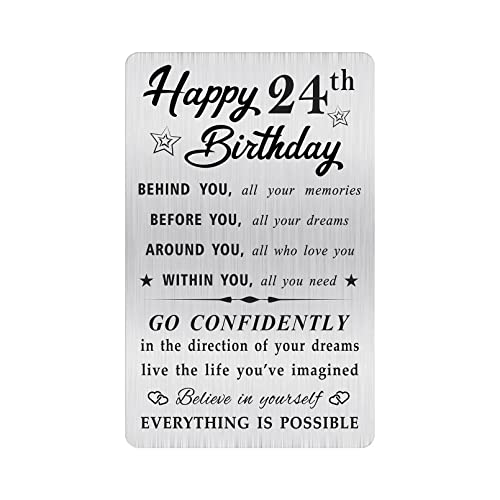 MOQIYXL Geburtstagskarte zum 24. Geburtstag für Männer und Frauen, kleine gravierte Brieftaschenkarte für 24 Jahre alte Geburtstagsgeschenke von MOQIYXL