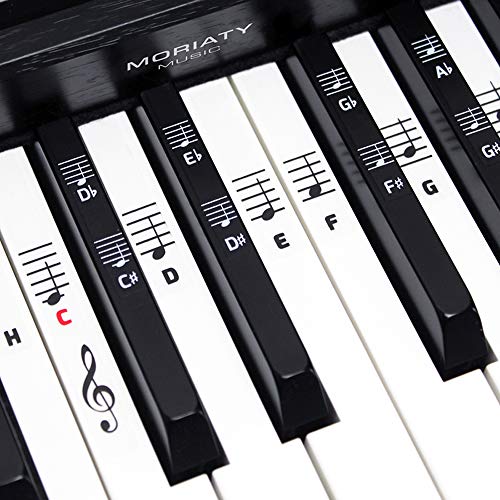 MORIATY® Klavier + Keyboard Noten-Aufkleber für 49 | 61 | 76 | 88 Tasten + Klavierschule | Piano Sticker Komplettsatz für schwarze + weiße Tasten | C-D-E-F-G-A-H | inkl. deutscher Anleitung von MORIATY