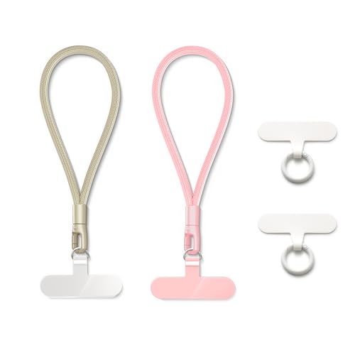 MORSUNBELA 2 Stück Handykette, Handykette Kurz Handyanhänger Handyband Handy kette Universal Handy Lanyards Schlüsselband (Rosa + Helles Kamel) von MORSUNBELA
