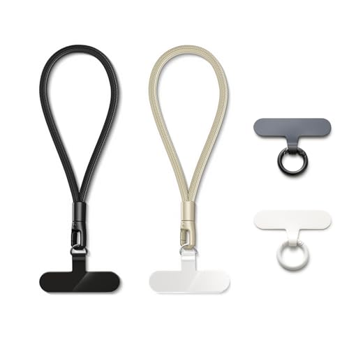 MORSUNBELA 2 Stück Handykette Kurz, Handyband Kurz Universal Handykette Handgelenkriemen Lanyards, Handyanhänger für Handys Kameras Schlüssel (Schwarz + Helles Kamel) von MORSUNBELA