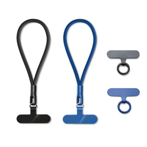MORSUNBELA 2 Stück Handykette Kurz, Handyband Kurz Universal Handykette Handgelenkriemen Lanyards, Handyanhänger für Handys Kameras Schlüssel (Schwarz + Juwelenblau) von MORSUNBELA