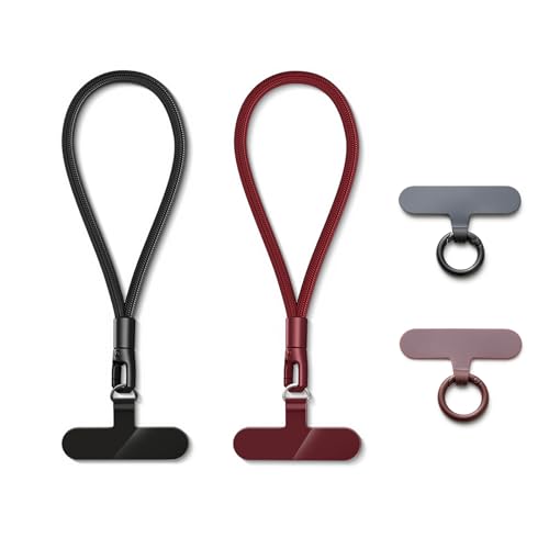MORSUNBELA 2 Stück Handykette Kurz Handyanhänger, Handyband Kurz Universal Handykette Handgelenkriemen Lanyards, Schlüsselband für Handys Kameras Schlüssel (Schwarz + Burgunderrot) von MORSUNBELA